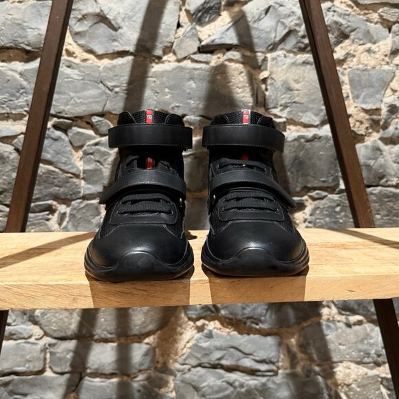 Prada Linea Rossa 2018 America's Cup Black Leather Mesh High-top Sneakers - Picture 2 of 13